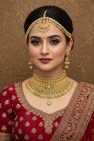 Indian Bride Wearing Gold Necklace Set
