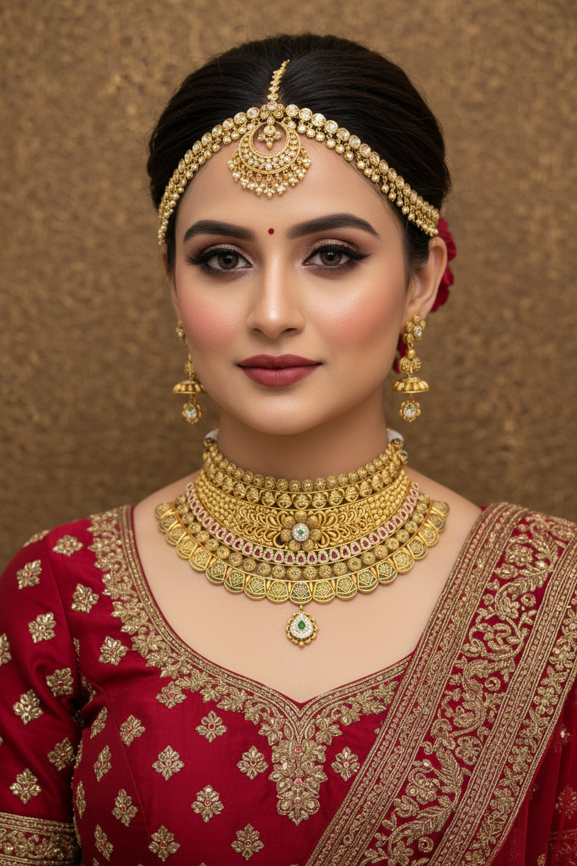 Indian Bride Wearing Gold Necklace Set