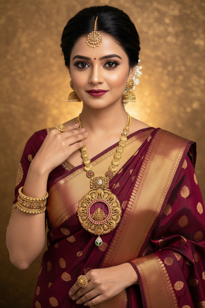 Indian Bride Wearing Lakshmi Long Necklace Set