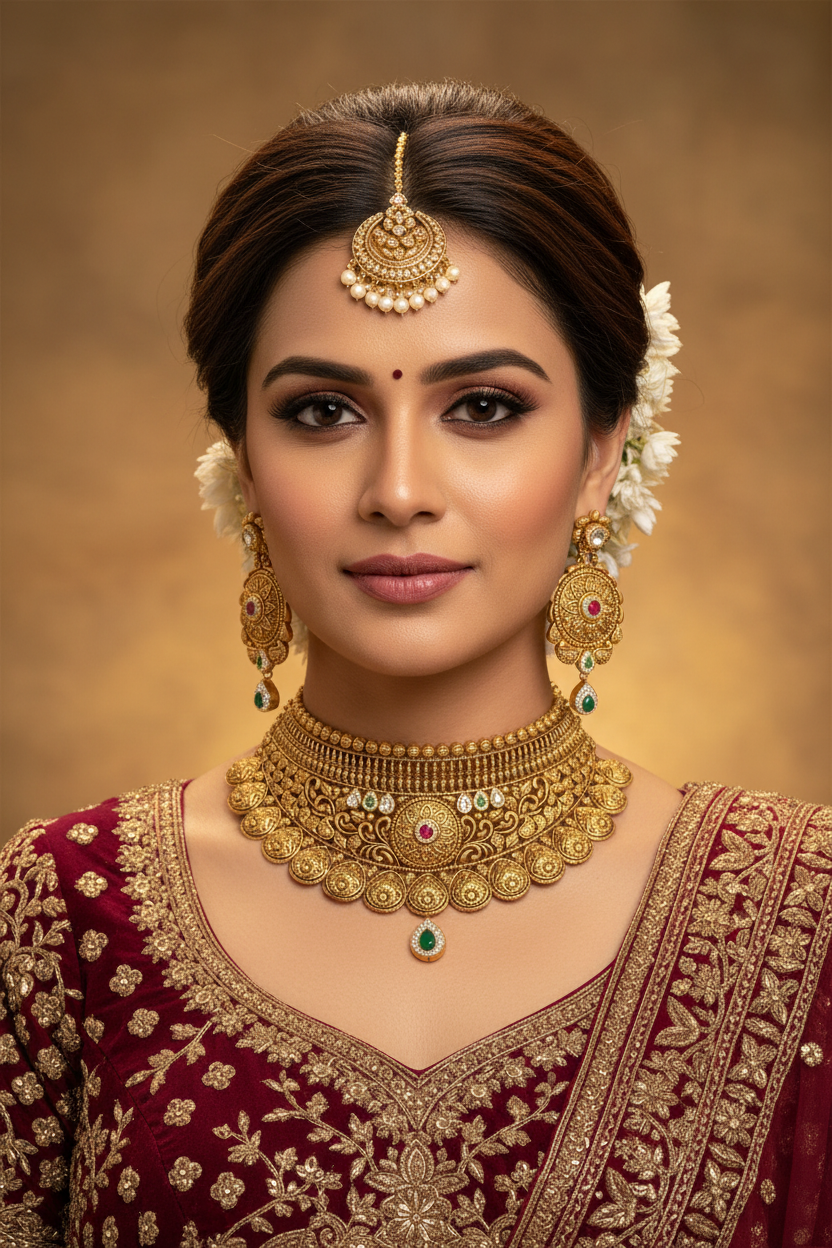 Indian Bride Wearing Layered Bridal Choker
