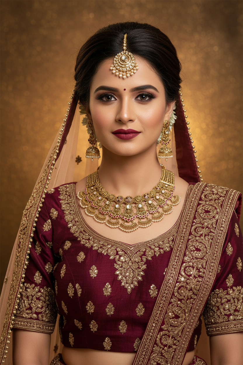 Indian Bride Wearing Rajwadi Bridal Choker