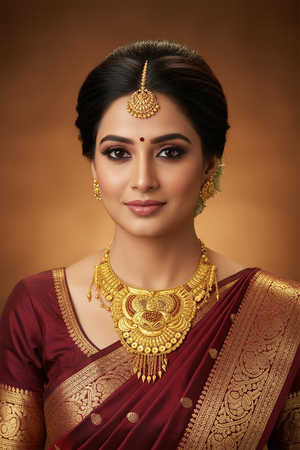 Indian Bride Wearing Rajwadi Lotus Bridal Necklace