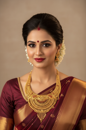 Indian Bride Wearing Rajwadi Scalloped Bridal Necklace