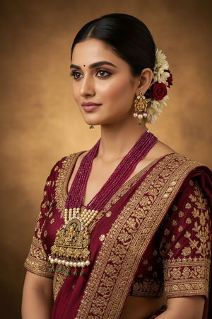 Indian Bride Wearing Ram Darbar Temple Necklace Set