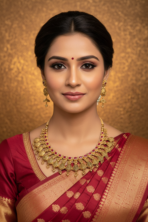Indian Bride Wearing Ruby Guttapusalu Choker Set