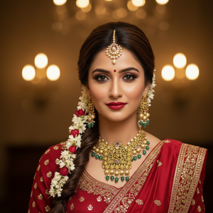 Krishna Temple Pendant Set - Model Wearing