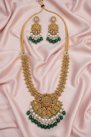 Lakshmi Elephant Temple Necklace on Pink Satin