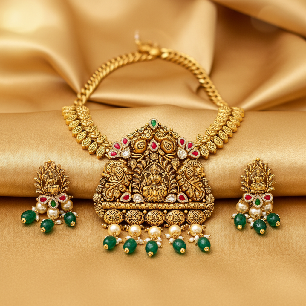 Lakshmi Pendant Set - Silk Fabric