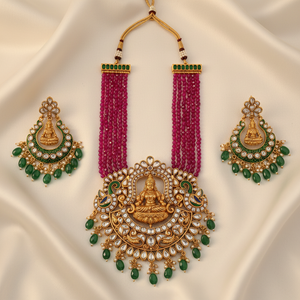 Lakshmi Temple Necklace Set Flat Lay