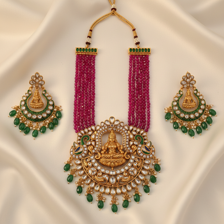Lakshmi Temple Necklace Set Flat Lay