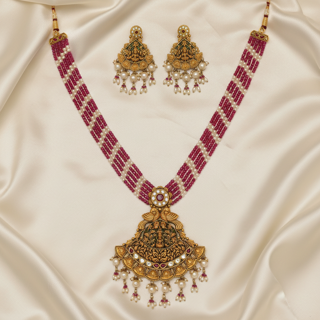 Lakshmi Temple Necklace Set Flat Lay