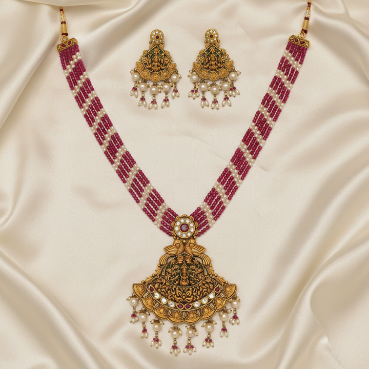Lakshmi Temple Necklace Set Flat Lay