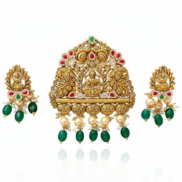 Lakshmi Temple Pendant Set - White Background