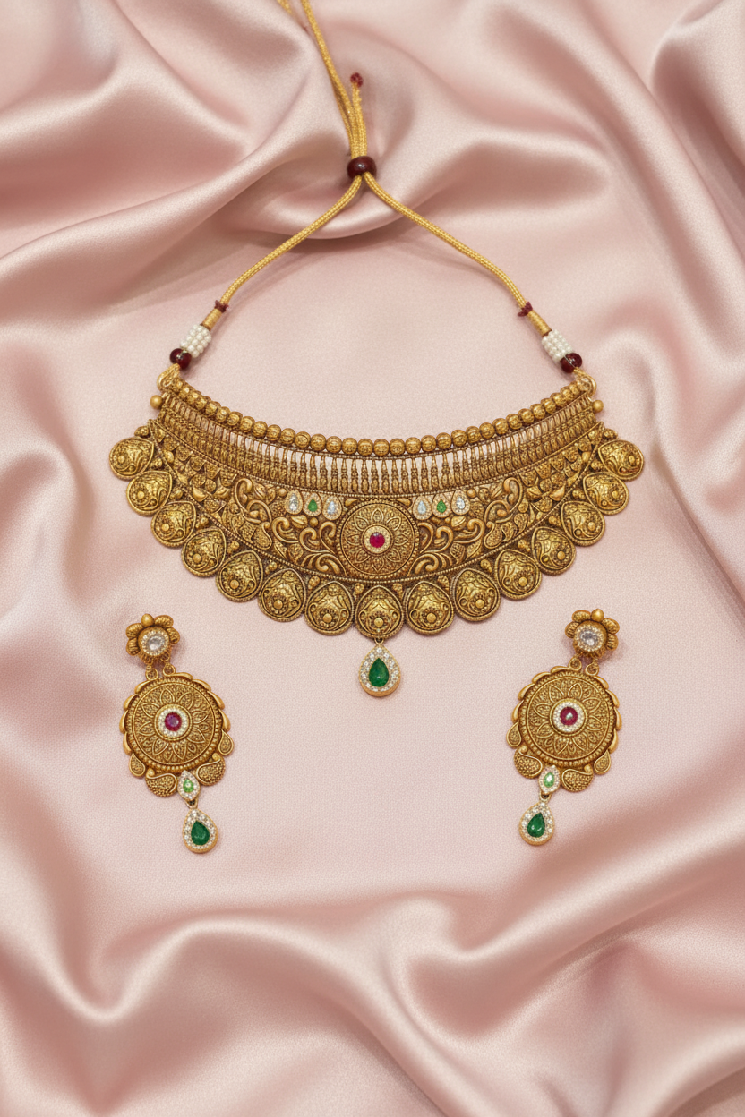 Layered Bridal Choker on Pink Satin
