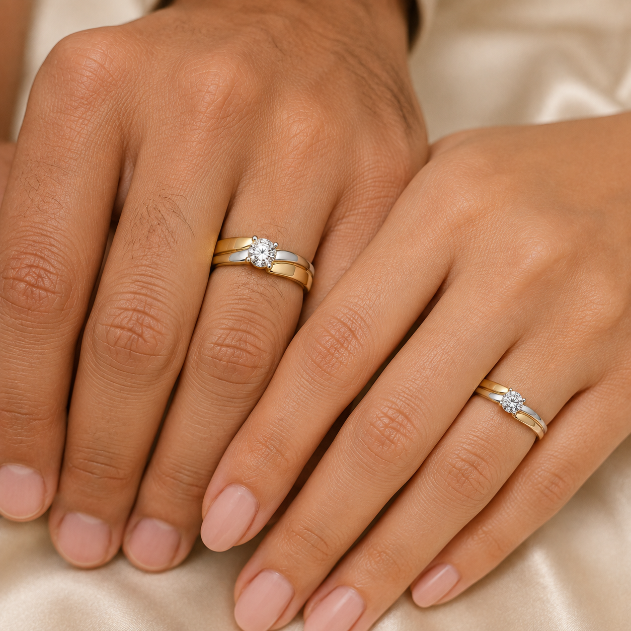 Modern Two-Tone Diamond Couple Band