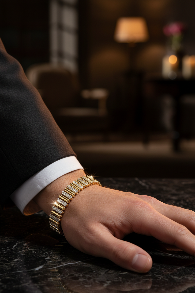 Male Model Wearing Diamond Bracelet