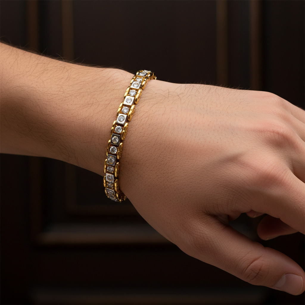 Male Model Wearing Diamond Tennis Bracelet