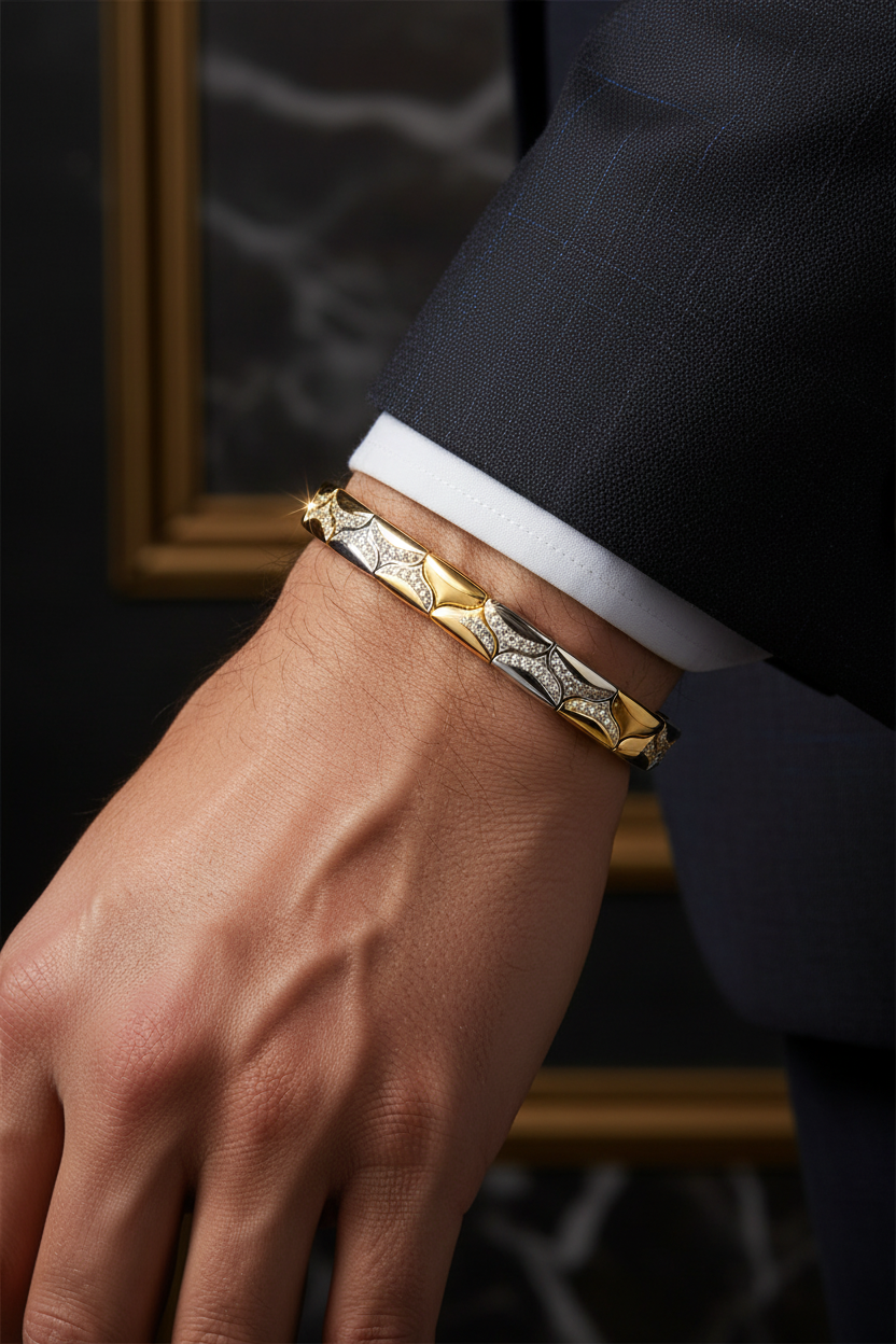 Male Model Wearing Diamond Wave Bracelet