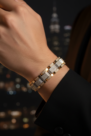 Male Model Wearing Greek Key Diamond Bracelet