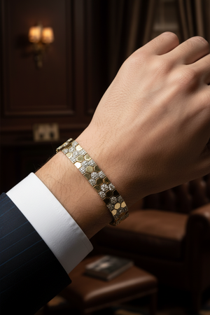Male Model Wearing Honeycomb Diamond Bracelet
