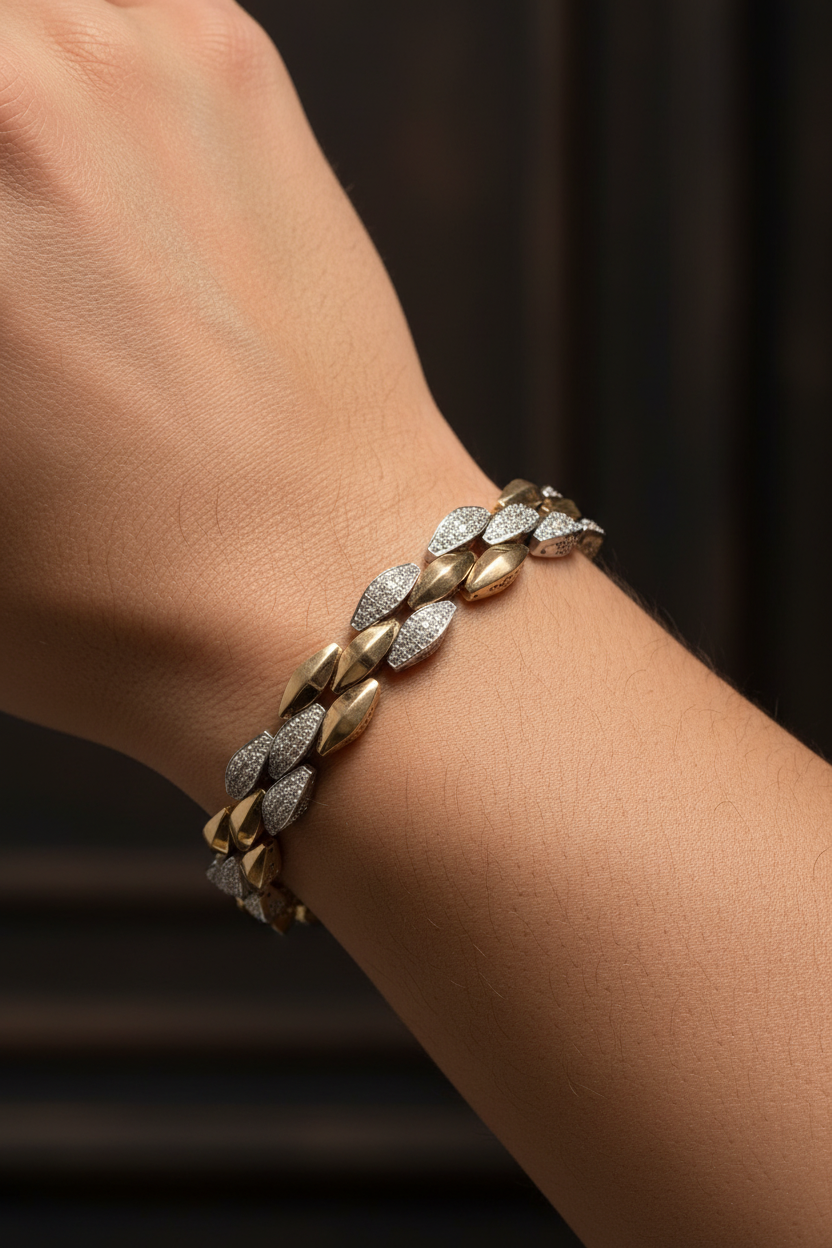 Male Model Wearing Marquise Leaf Diamond Bracelet