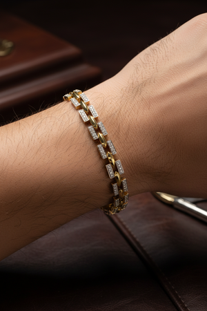 Male Model Wearing Rectangle Bar Link Bracelet