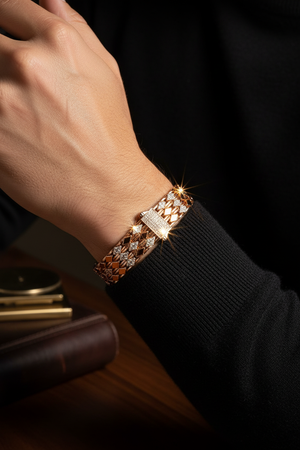 Male Model Wearing Rose Gold Mesh Bracelet