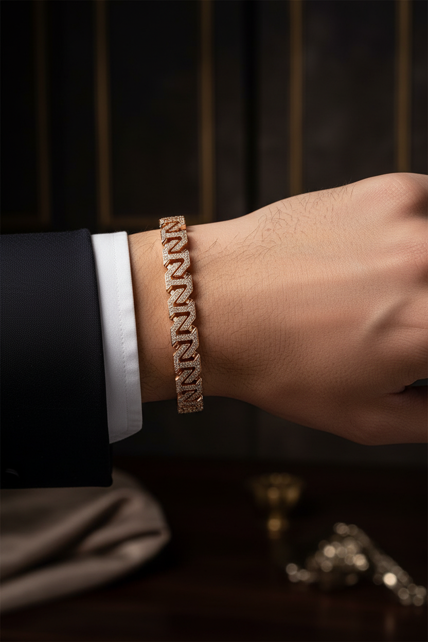 Male Model Wearing Rose Gold Z-Link Bracelet
