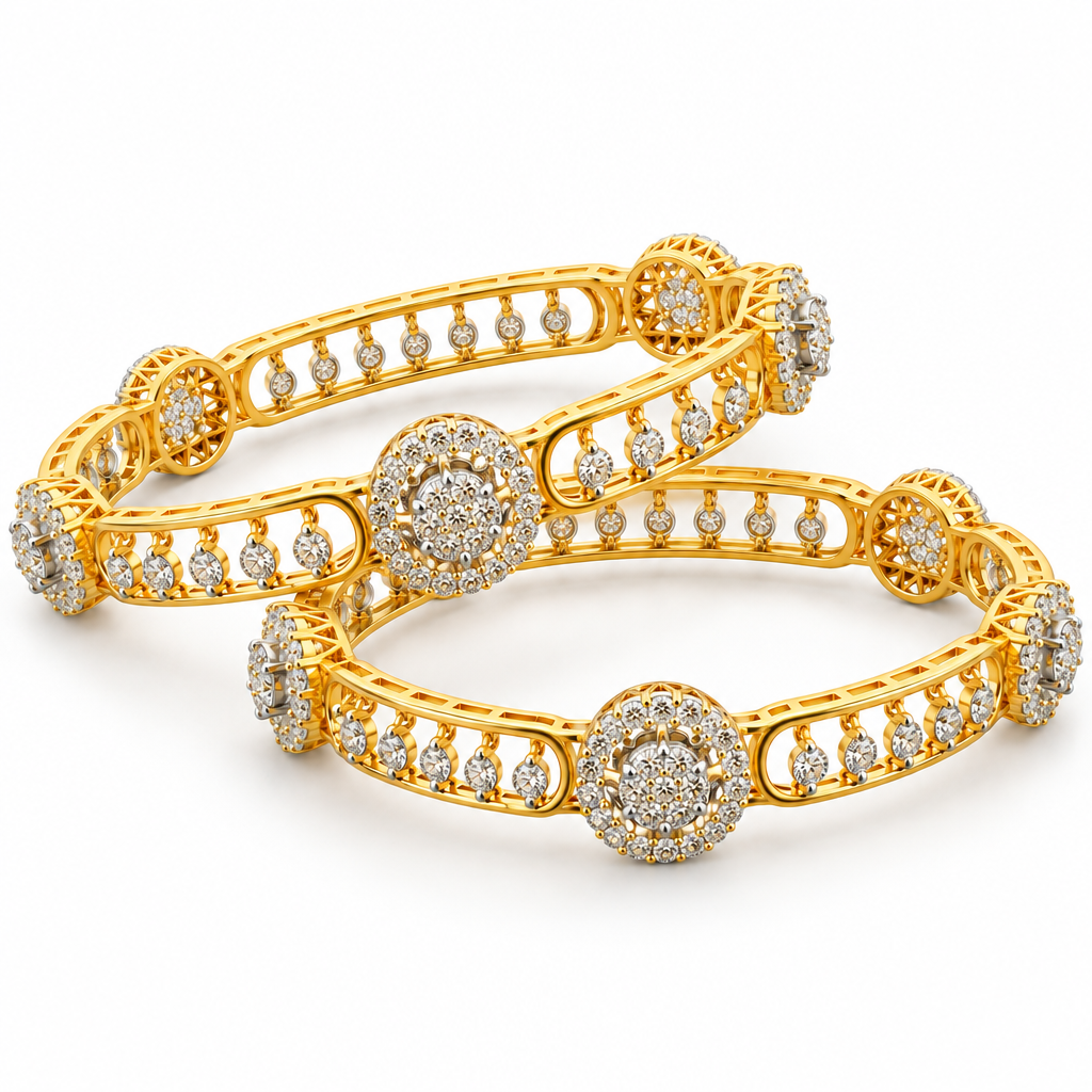 11.61 Ct Diamond Bangles in Yellow Gold | Savya Jewels