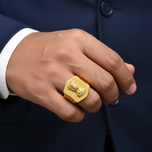 Model Wearing - Ashoka Stambh Gold Ring (Regenerated)