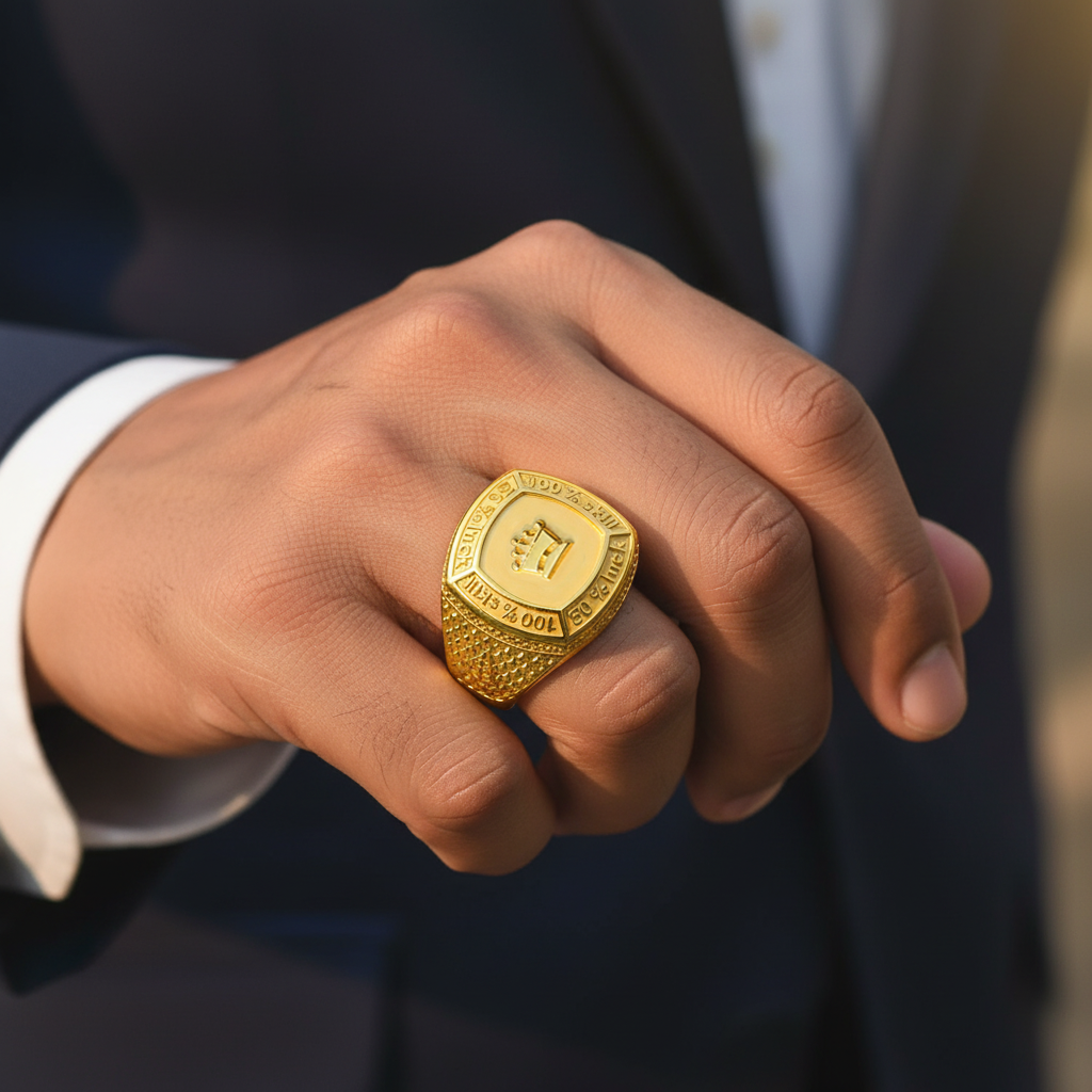 Gents Crown Motif Championship Gold Ring in Yellow Gold 22KT | Savya Jewels