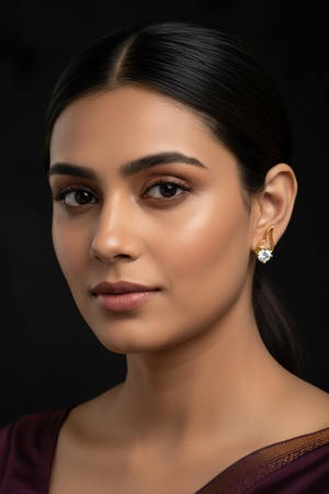 Model wearing diamond tulip stud earrings
