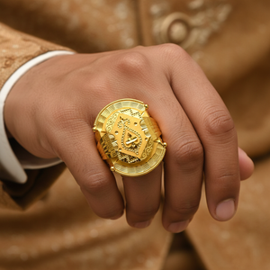 Model Wearing - Gents Arch Shield Ring (Regenerated)