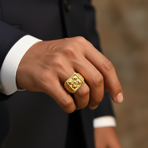Model Wearing - Gents Flower Signet Ring