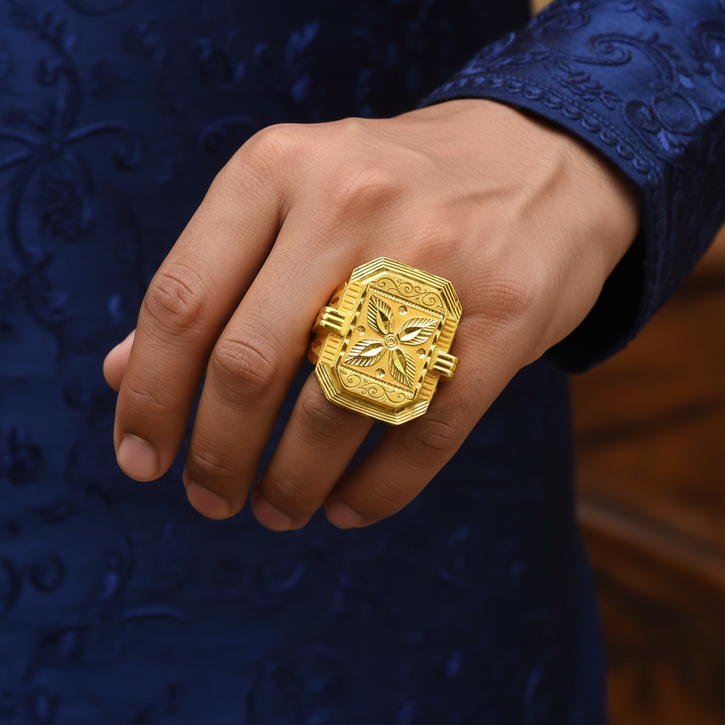Model Wearing - Gents Octagonal Flower Ring