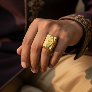 Model Wearing - Gents Om Tapered Ring