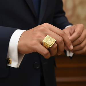 Model Wearing - Om Gold Ring