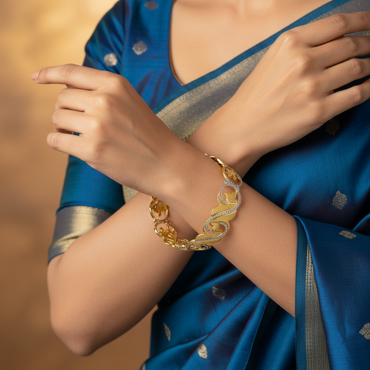 Model Wearing Two-tone Gold Bangles