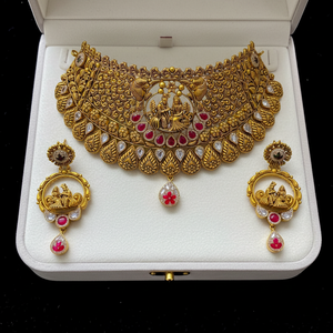Pearl Ruby Scalloped Choker Necklace Set
