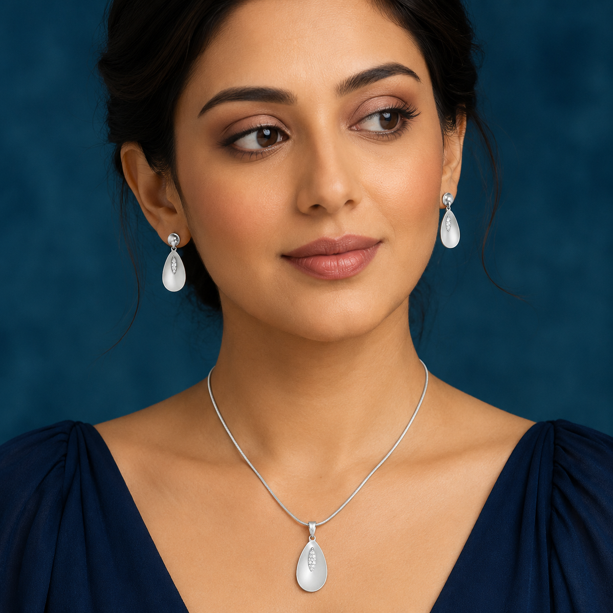 Platinum Chain with Zirconia Pendant Set for Women