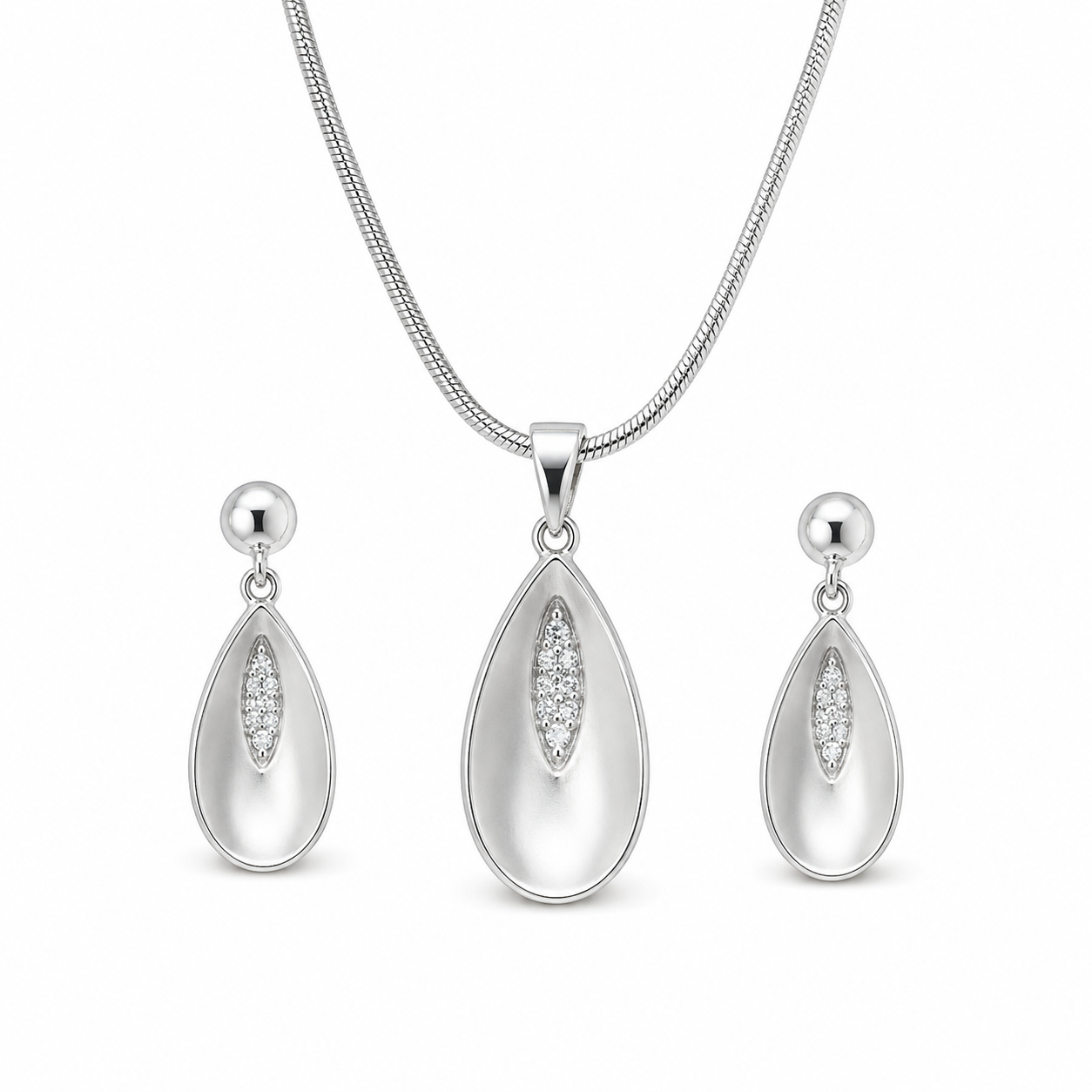 Platinum Chain with Zirconia Pendant Set for Women