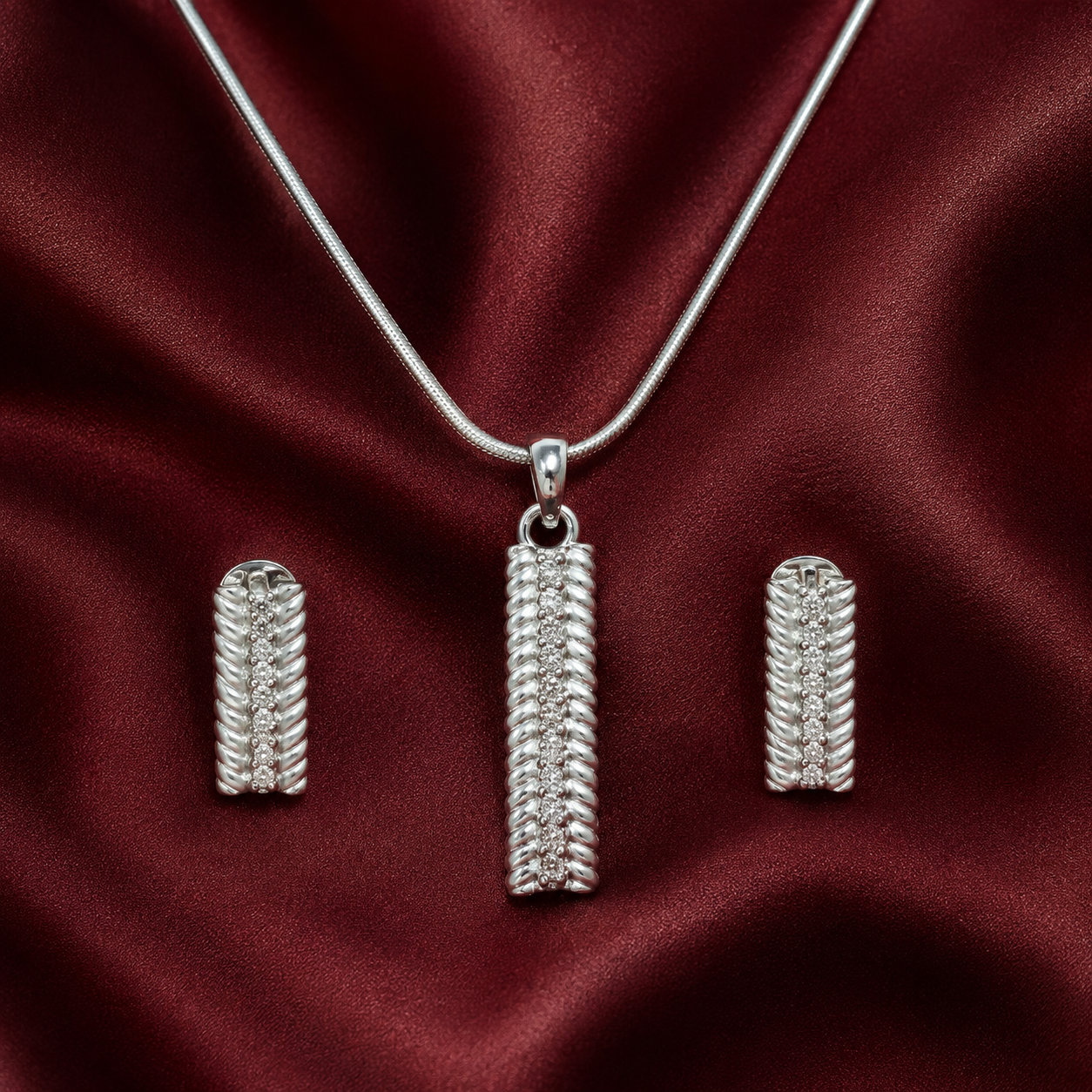 Platinum Chain with Diamond Pendant Set for Women