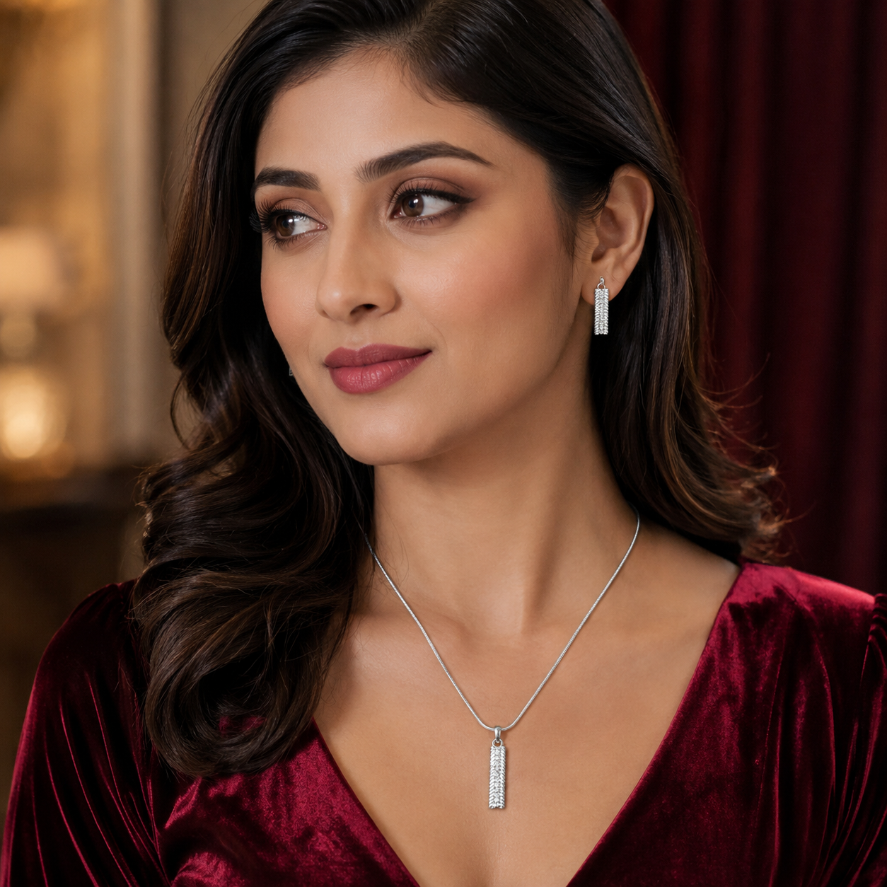 Platinum Chain with Diamond Pendant Set for Women