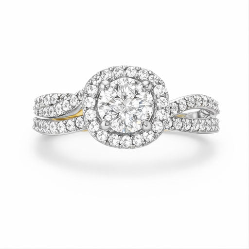 Round Halo Sparkle Split-Shank Ring | Savya Jewels | 18Kt 18-kt-gold