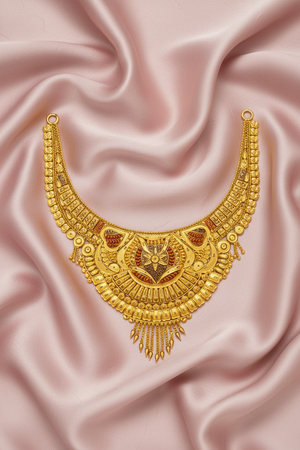 Rajwadi Crescent Bib Necklace on Pink Satin