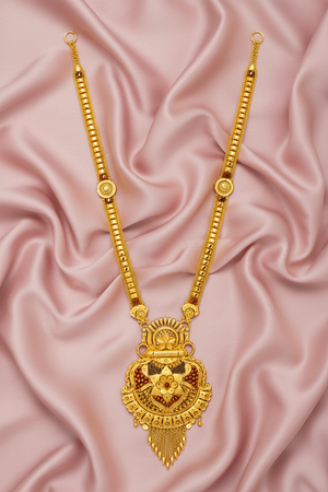 Rajwadi Long Haar Shield Sunburst Pendant on Pink Satin