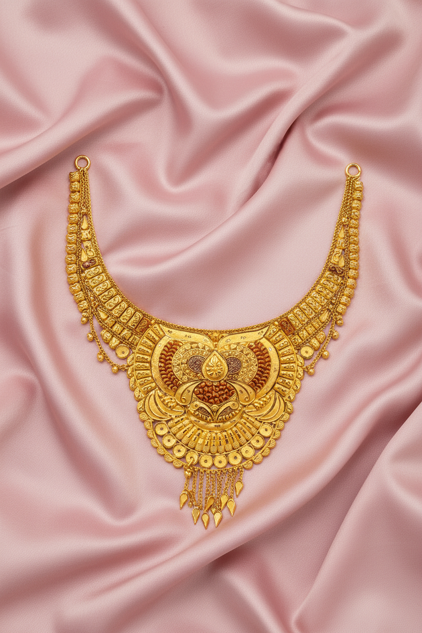Rajwadi Lotus Bridal Necklace on Pink Satin