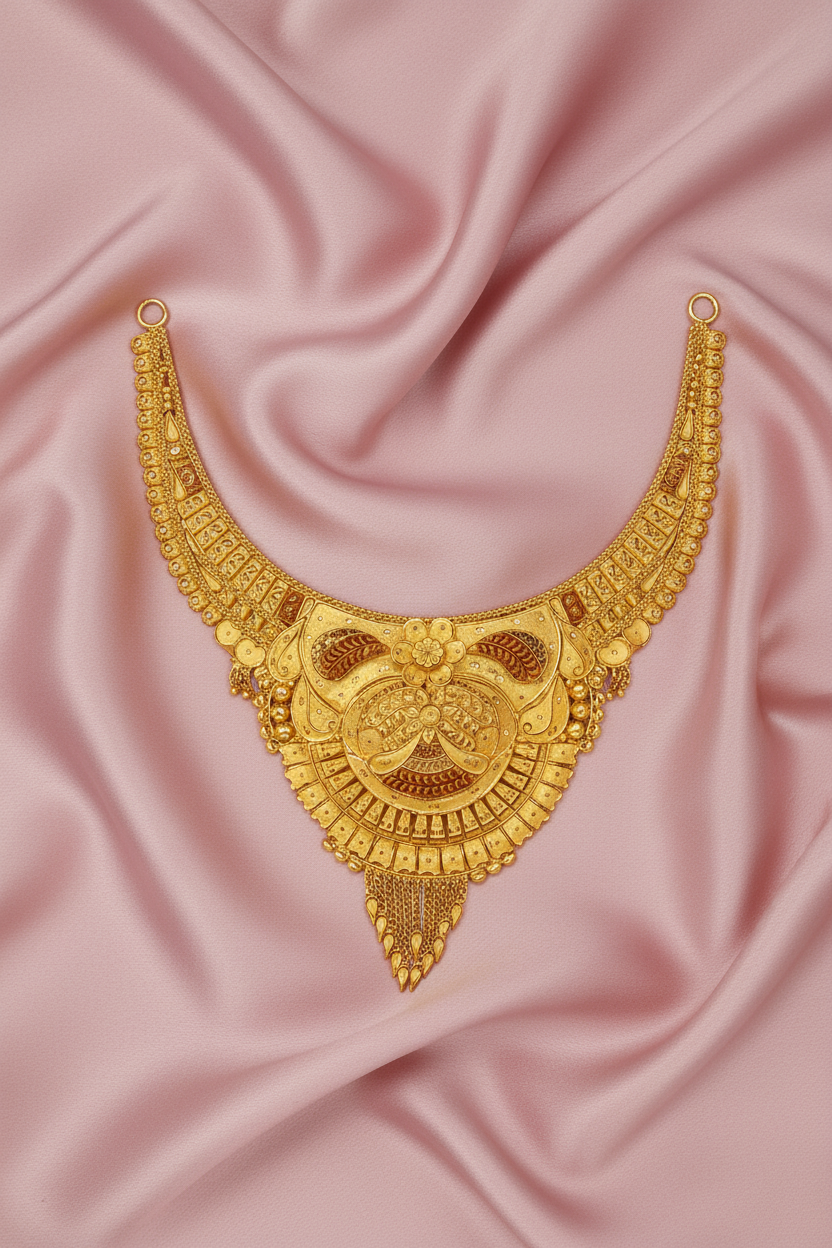 Rajwadi Peacock Necklace on Pink Satin