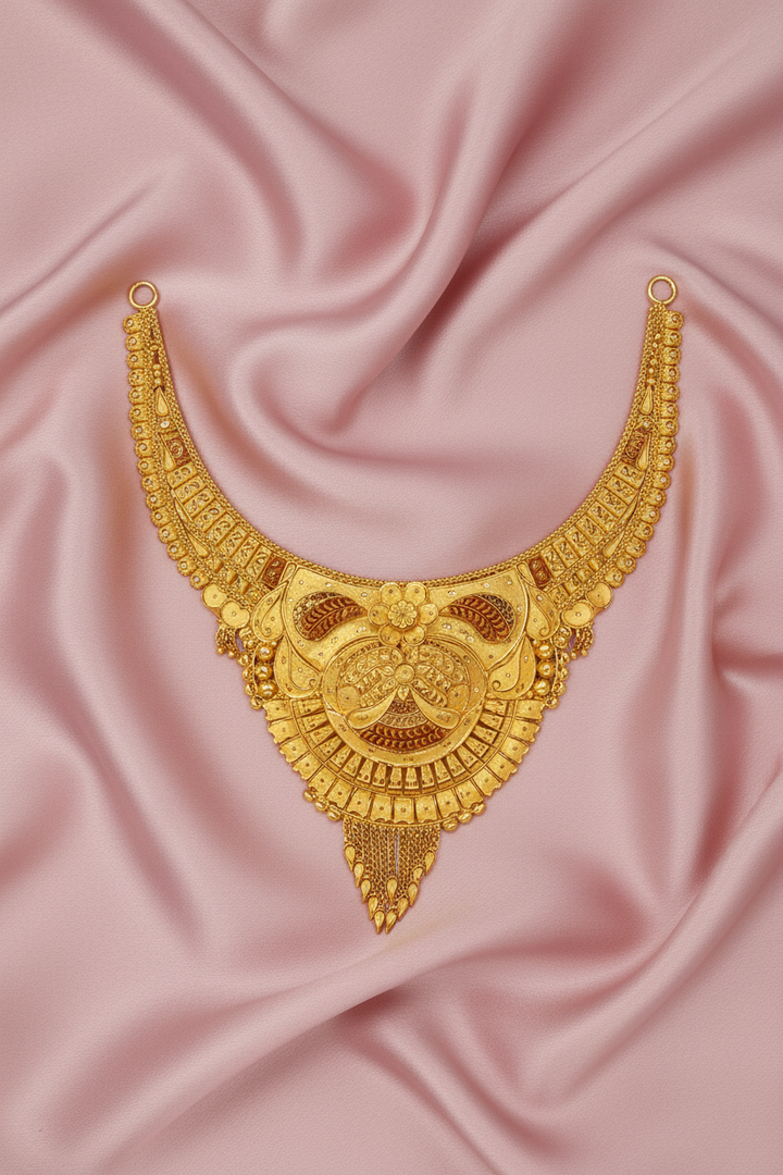 Rajwadi Peacock Necklace on Pink Satin