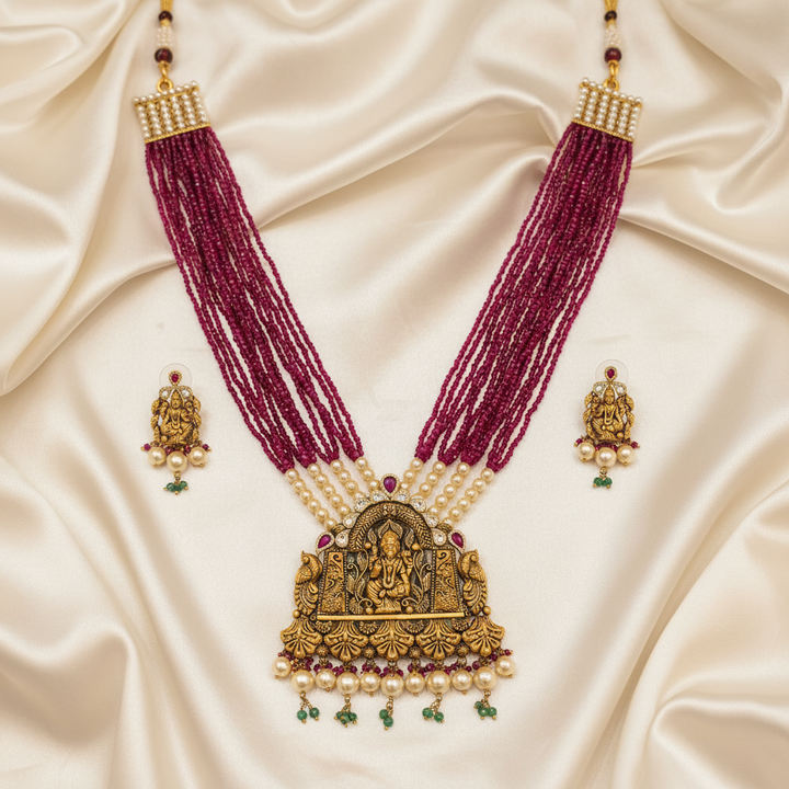 Ram Darbar Temple Necklace Set Flat Lay
